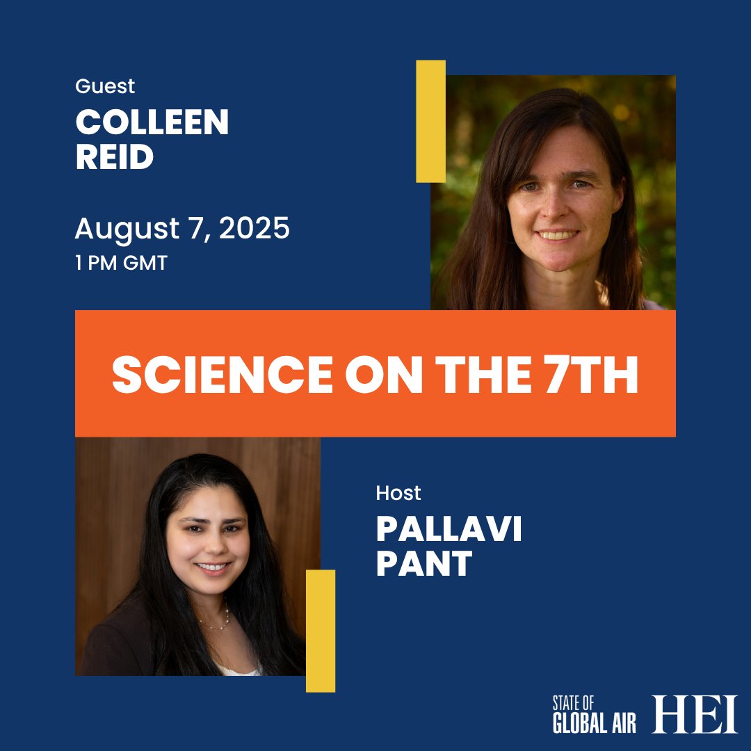 Health Effects Institute (@heiresearch) on Twitter photo Join us this Thursday for our #ScienceOnThe7th Livestream!
We'll meet with guest Colleen Reid <a href="/ReidColleenE/">Dr. Colleen E. Reid</a>, <a href="/CUBoulder/">CU Boulder 🦬</a> to discuss wildfires and air quality.
📅 Thursday, August 7
⌚ 9AM EDT | 1PM GMT
🔗 tinyurl.com/4h2v3cvb Join us this Thursday for our #ScienceOnThe7th Livestream!
We'll meet with guest Colleen Reid <a href="/ReidColleenE/">Dr. Colleen E. Reid</a>, <a href="/CUBoulder/">CU Boulder 🦬</a> to discuss wildfires and air quality.
📅 Thursday, August 7
⌚ 9AM EDT | 1PM GMT
🔗 tinyurl.com/4h2v3cvb
