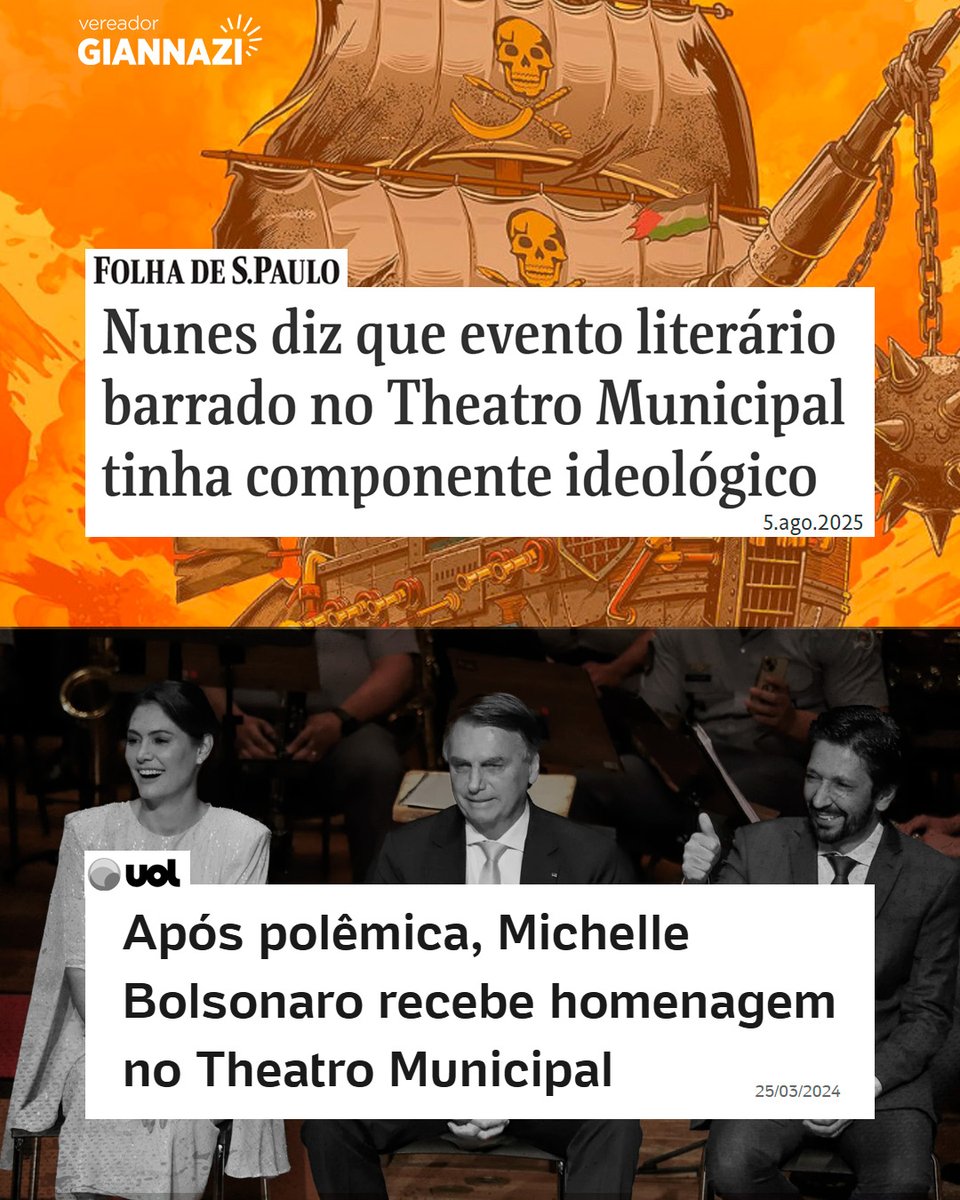 Dois pesos, duas medidas, prefeito? É muito cinismo!

O prefeito Ricardo Nunes diz que o cancelamento da Flipei na Praça da Artes aconteceu por “questões ideológicas”. O local é da Fundação Theatro Municipal, da Prefeitura de São Paulo. Continua...