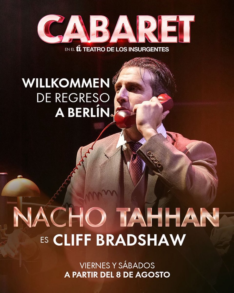 Nominado en los Premios ACPT <a href="/LOSACPTMX/">PREMIOS ACPT</a> por este mismo papel, <a href="/Nachotahhan/">Nacho Tahhan</a> regresa como Cliff a #Cabaret a partir de este viernes