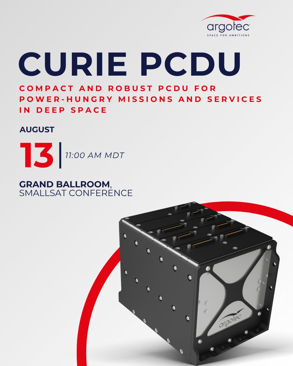 Argotec_Space's tweet image. 🚀Pushing boundaries in deep space power systems? We are.

Be there as we unveil the future of CubeSat exploration with our latest paper: "Enabling Deep Space High-Power CubeSat Exploration", presented at Small Satellite Conference (SmallSat) 2025.

Discover how CURIE PCDU…