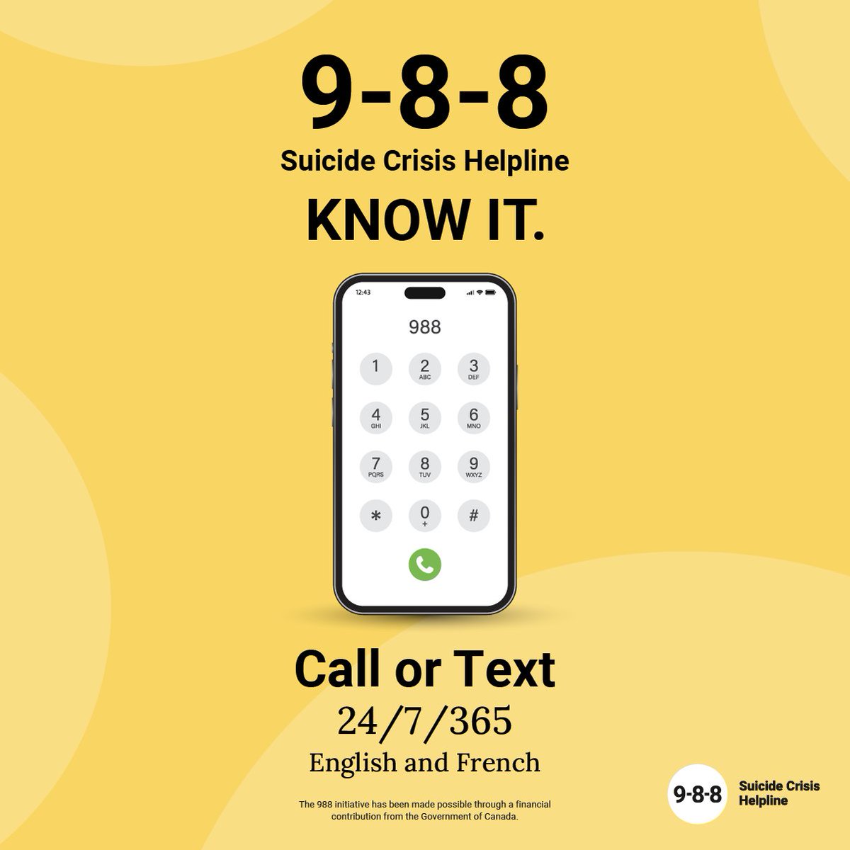 Do you know about 9-8-8? By dialing these three simple numbers, anyone who is struggling with thoughts of suicide can find a safe, supportive space to talk. #988Canada