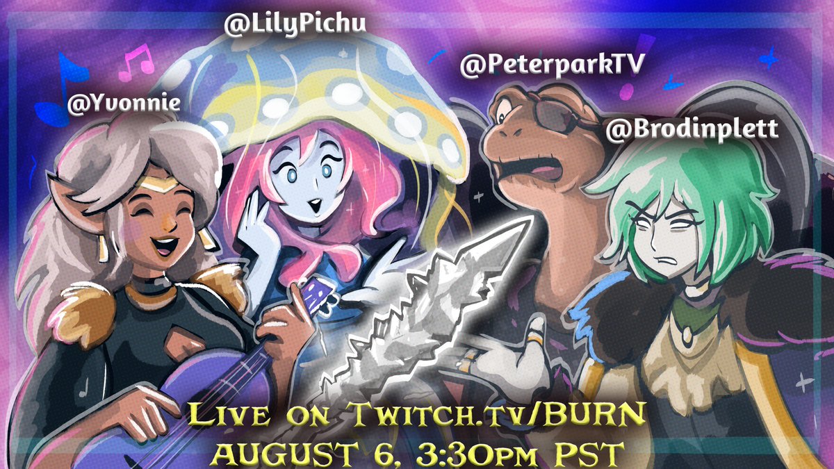 Burn (@burnenater) on Twitter photo Another group, another NEW adventure...
D&D IS BACK! Tomorrow, AUGUST 6th @ 3:30pm PST
Starring <a href="/yvonnie/">yvonne 🎀</a> , <a href="/LilyPichu/">lily</a> , <a href="/peterparkTV/">Peter Park</a> , <a href="/brodinplett/">Brodin Plett</a> ! Another group, another NEW adventure...
D&D IS BACK! Tomorrow, AUGUST 6th @ 3:30pm PST
Starring <a href="/yvonnie/">yvonne 🎀</a> , <a href="/LilyPichu/">lily</a> , <a href="/peterparkTV/">Peter Park</a> , <a href="/brodinplett/">Brodin Plett</a> !