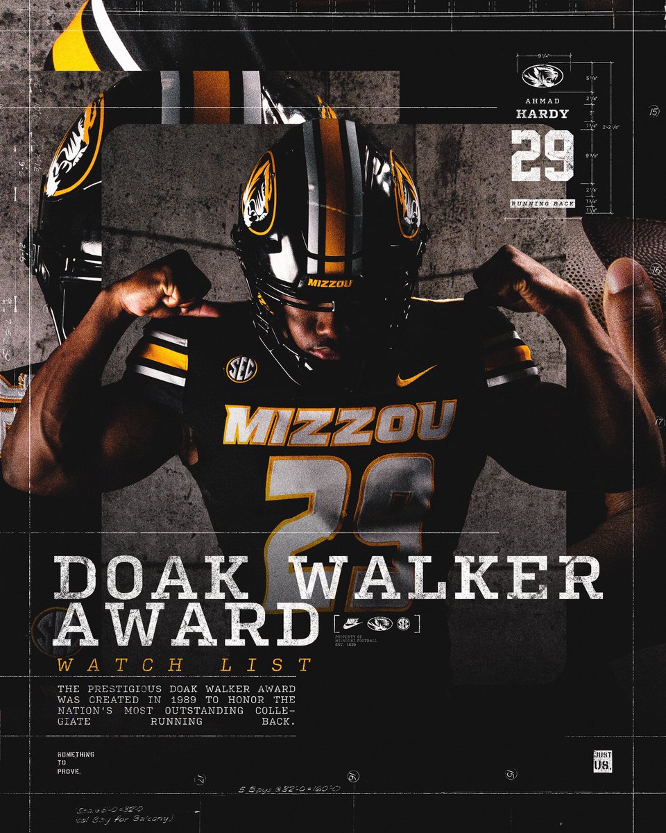 Mizzou Football (@mizzoufootball) on Twitter photo Ahmad Hardy named to the Doak Walker Award Watch List
<a href="/Ahmadhardy29/">Ahmad hardy</a> X <a href="/DoakWalkerAward/">Doak Walker Award</a>
#MIZ | #STP Ahmad Hardy named to the Doak Walker Award Watch List
<a href="/Ahmadhardy29/">Ahmad hardy</a> X <a href="/DoakWalkerAward/">Doak Walker Award</a>
#MIZ | #STP