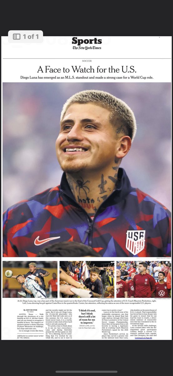 Trey Fitz-Gerald (@3fitzslc) on Twitter photo Today’s <a href="/nytimes/">The New York Times</a> Sports front features #RSL man Diego Luna, as profiled so expertly by <a href="/jeffrueter/">Jeff Rueter</a> last week w/ <a href="/TheAthleticSCCR/">The Athletic Soccer</a> Today’s <a href="/nytimes/">The New York Times</a> Sports front features #RSL man Diego Luna, as profiled so expertly by <a href="/jeffrueter/">Jeff Rueter</a> last week w/ <a href="/TheAthleticSCCR/">The Athletic Soccer</a>
