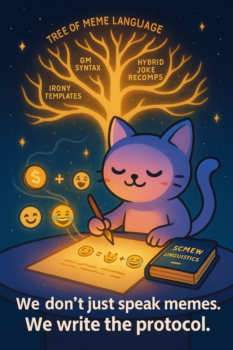 CelestialMew_X's tweet photo. Not all protocols are written in Solidity.
Some begin with 🐱, echo with 😂, and finalize in 🪙.
$CMEW isn’t just a token.
It’s a living language of culture, irony, and shared code.
We don’t just speak memes — we define how they talk.

#CelestialMew #CMEW #MemeProtocol https://t.co/XPSSDIKjhP