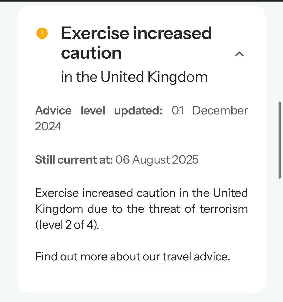 🇳🇿 Advice:

Exercise increased caution… due to the threat of terrorism

11/25