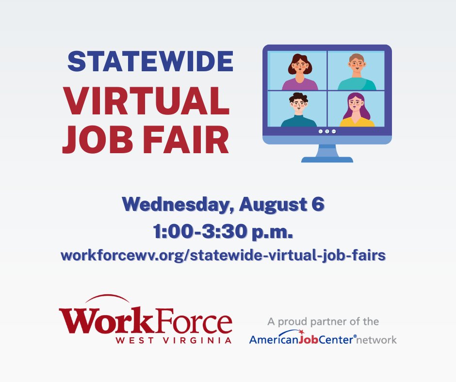 🖥️ 🔍 Employers, ready to find top talent? Register for the WorkForce WV Statewide Virtual Job Fair on August 6 from 1:00-3:30 p.m. and connect with job seekers statewide. bit.ly/45oj81z