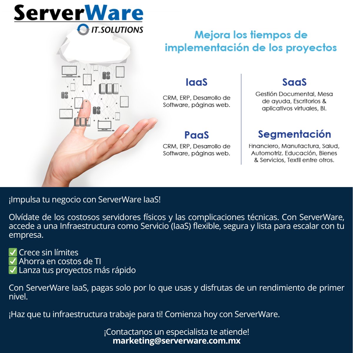 Impulsa tu negocio con Infraestructura flexible, segura y a tu medida

¿Necesitas escalar tu infraestructura sin inversiones costosas en hardware? Con ServerWare, accede a:
🌐Escalabilidad instantánea
🔒Seguridad de nivel empresarial
⚙️Control total y personalización

Contactanos