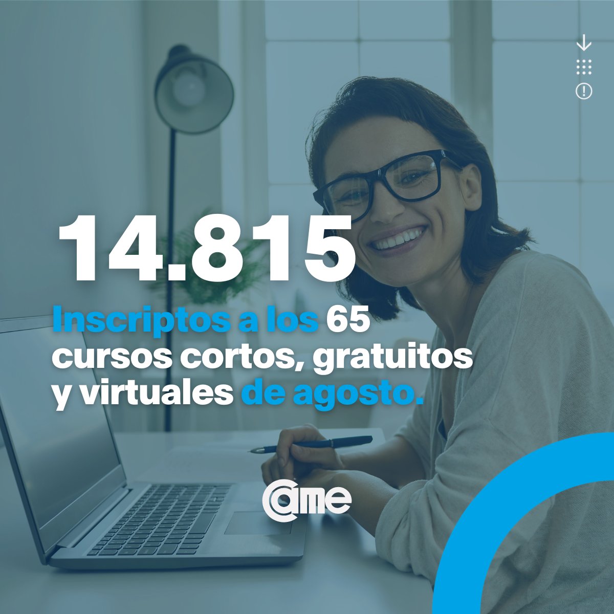 CAME ES CAPACITACIÓN 💪

➡️ Con 14.815 personas inscriptas inició la cohorte de agosto de nuestros cursos focalizados, cortos y gratuitos, especialmente diseñados para las #pymes y sus recursos humanos.

¡Gracias por confiar en nosotros! 🙌

Si te quedaste afuera, no te