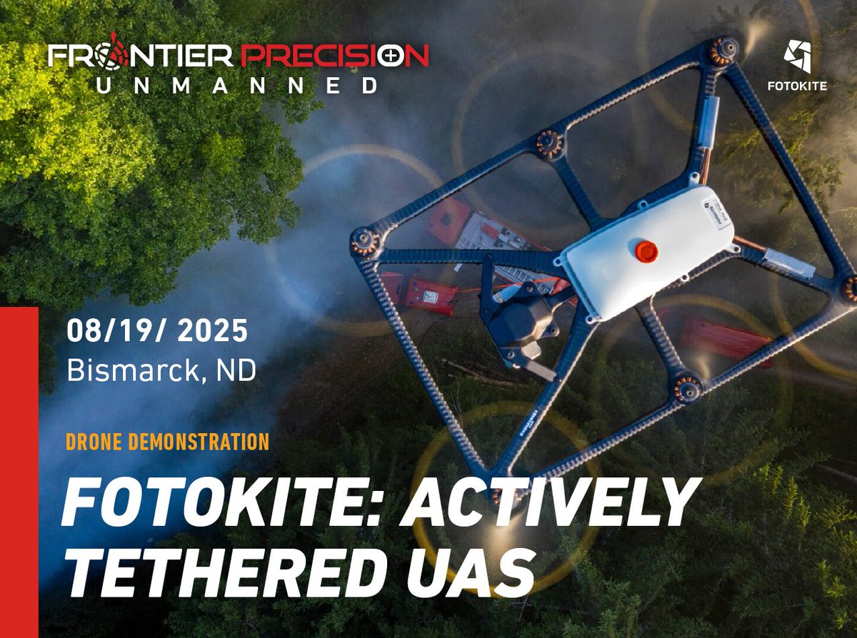 Join us for a live-demo event highlighting the capabilities of the Fotokite tethered aerial system! 

August 19, 2025 | 9 am -12 pm
Frontier Precision | Bismarck, ND
1713 Burlington Drive

Register Here: ow.ly/xiWW50WzIKc

#frontierprecison #howyoumeasurematters #unmanned