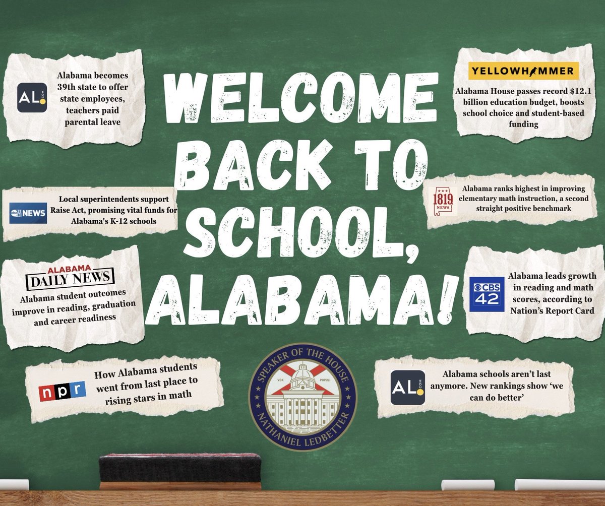 Welcome back to school, Alabama! 

This school year, I expect our students to make even more positive headlines. Thank you to our teachers, administrators, and parents for working hard to support our future leaders. Let’s have a great year!
