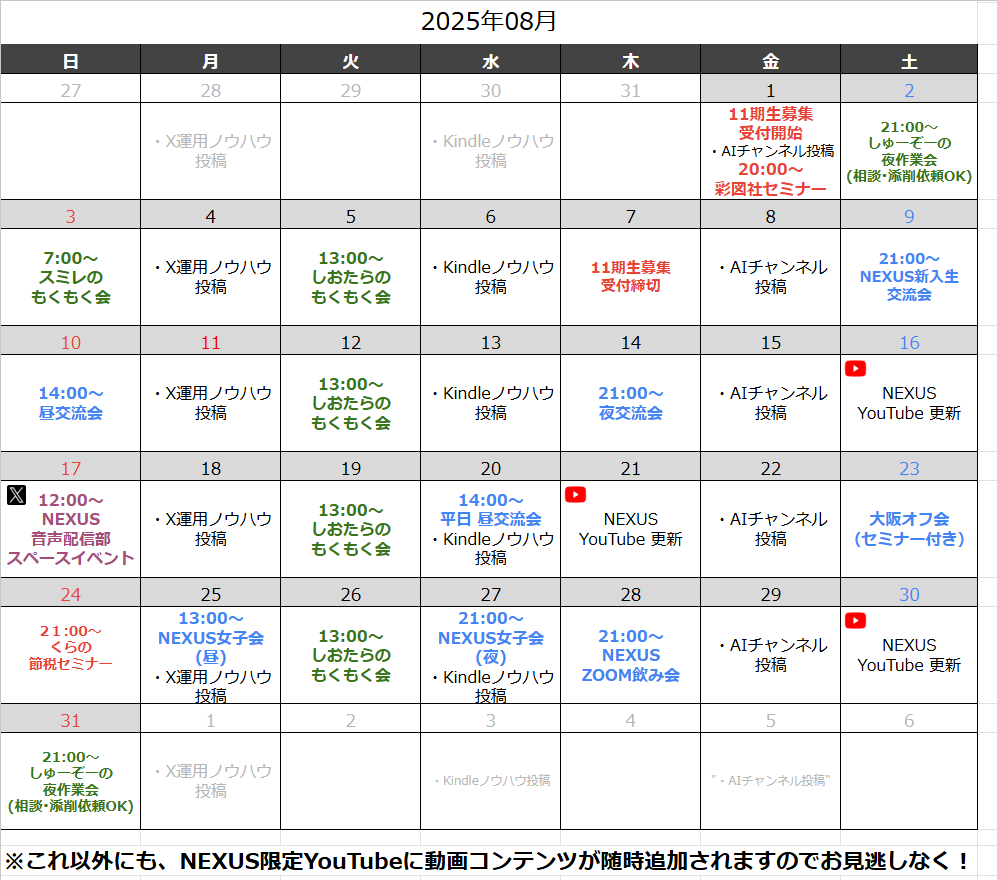 shuzo_books's tweet photo. 残り2日。NEXUS11期生募集6日目ですが、なんと現時点で「43名」がご入会。初月無料＆2か月目以降も1日66円の激安会費で、山ほど開催される作業会、交流会、セミナー、オフ会にご参加いただけます。お値打ち過ぎて退会率は驚異の3％台。とりあえず試すか、2か月指くわえて見てるか。どっちにします？ https://t.co/VLQHq82ams