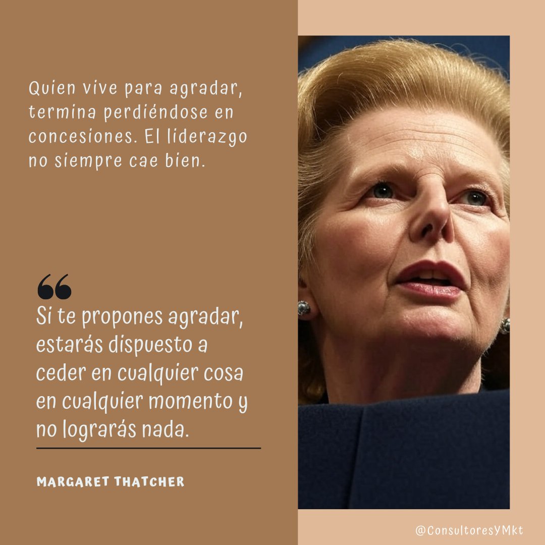 🎭 En política, querer agradar a todos es la forma más rápida de no liderar a nadie.

Thatcher entendía que el liderazgo real incomoda, porque implica tomar decisiones impopulares pero necesarias.

El que todo concede, termina sin rumbo ni respeto.

#RealPolitik #ComPol