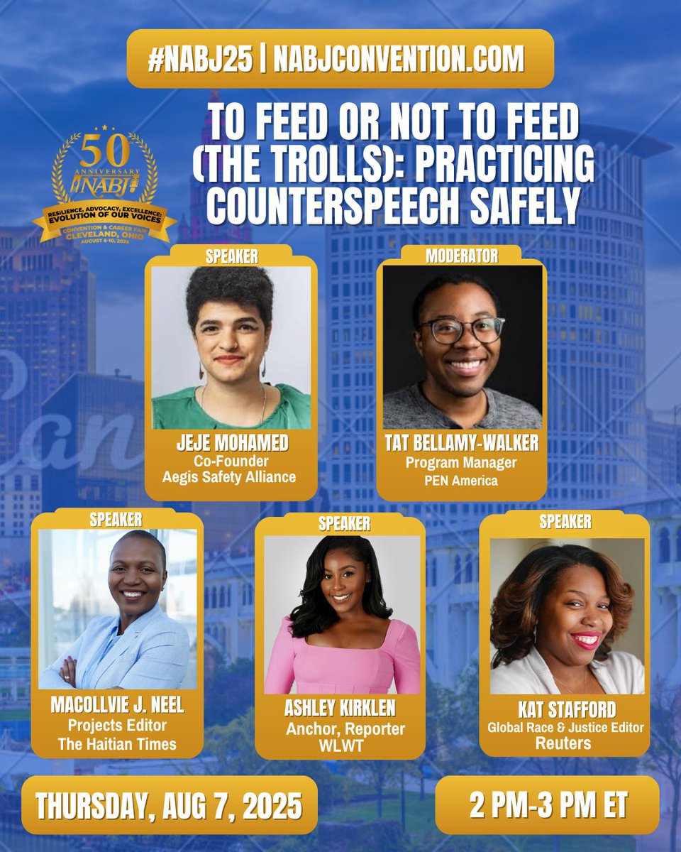 Tat Bellamy-Walker (@bell_tati) on Twitter photo Are you heading to Cleveland for #NABJ25 this week? Join <a href="/PENamerica/">PEN America</a> panel, "To feed or not to feed (the trolls): Practicing Counterspeech Safely." Are you heading to Cleveland for #NABJ25 this week? Join <a href="/PENamerica/">PEN America</a> panel, "To feed or not to feed (the trolls): Practicing Counterspeech Safely."