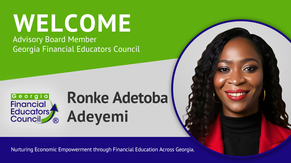 The Georgia Financial Educators Council extends its deepest thanks to Ronke Adetoba Adeyemi for her contributions to making financial independence achievable for all. ga.financialeducatorscouncil.org #UnitedForFinancialLiteracy
