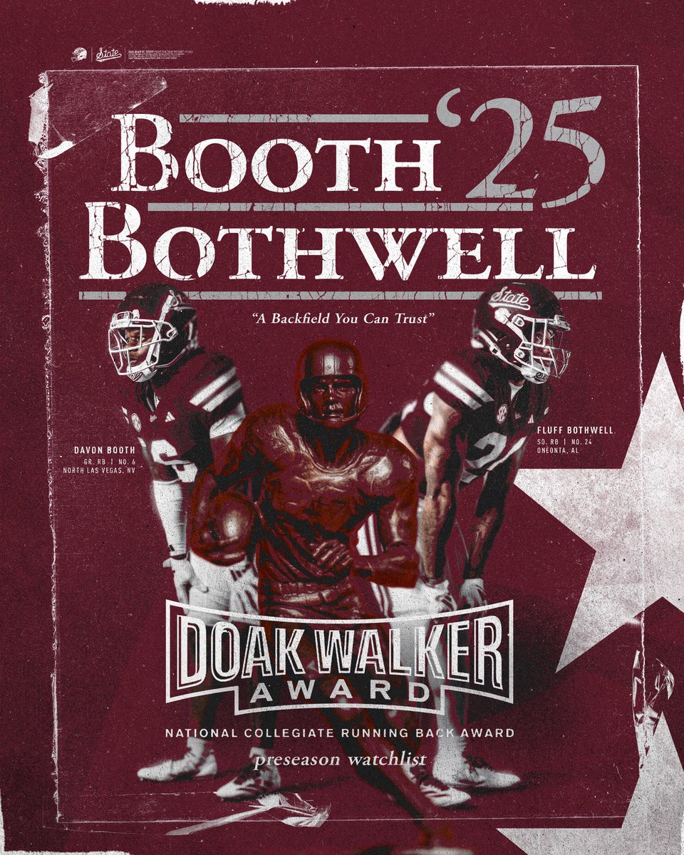 Mississippi State Football (@hailstatefb) on Twitter photo ๐๐จ๐จ๐ญ๐ก + ๐๐จ๐ญ๐ก๐ฐ๐๐ฅ๐ฅ โ๐๐
The dynamic duo earns a spot on the <a href="/DoakWalkerAward/">Doak Walker Award</a> Watch List!
๐ฐ: hailst.at/40U4s8V
#HailState ๐๐จ๐จ๐ญ๐ก + ๐๐จ๐ญ๐ก๐ฐ๐๐ฅ๐ฅ โ๐๐
The dynamic duo earns a spot on the <a href="/DoakWalkerAward/">Doak Walker Award</a> Watch List!
๐ฐ: hailst.at/40U4s8V
#HailState