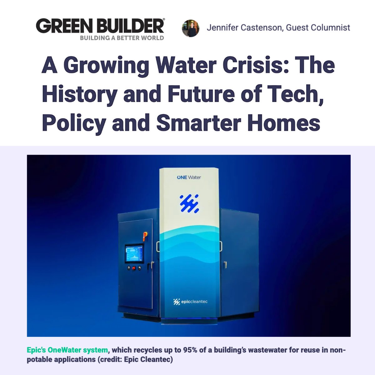 Epic Cleantec (@epiccleantec) on Twitter photo In this article by Jennifer Castenson of <a href="/greenbuildermag/">Green Builder Media</a>, Aaron Tartakovsky, Co-Founder and CEO of Epic Cleantec, highlights the importance of decentralized water solutions working in tandem with municipal systems.
📖 Read more: hubs.ly/Q03yYGJ40 In this article by Jennifer Castenson of <a href="/greenbuildermag/">Green Builder Media</a>, Aaron Tartakovsky, Co-Founder and CEO of Epic Cleantec, highlights the importance of decentralized water solutions working in tandem with municipal systems.
📖 Read more: hubs.ly/Q03yYGJ40