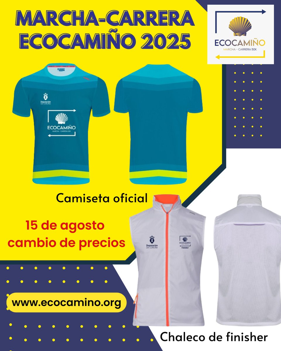 Os presentamos las camisetas y chalecos para la marcha-carrera ecocamiño 2025💪🏻

Apuntate antes del 15 de agosto para disfrutar de un precio reducido!

Apuntate en ➡️ ecocamiño.org