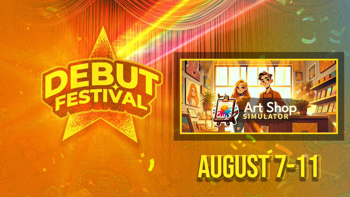 ArtShopGame's tweet photo. Big news! Art Shop Simulator will officially be part of #DebutFestival2025 on Steam!
Come see what makes our cozy shop of creativity stand out and maybe wishlist while you're there 😉

https://t.co/PAbWsNSjap

#indiegame #indiegamedev #gamedev #simulatorgames #cozygamer #SteamFestival #debutfestival #steam
