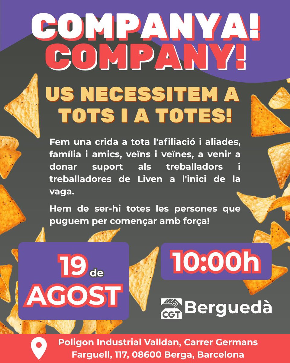 CGTBerga's tweet image. 📢 El 19 d’agost a les 10h, davant Liven-Paulig!
🛑 Mig any de negociacions i cap proposta digna.
✊ Primera vaga de la fàbrica. La plantilla no està sola.
🔴 Tota la CGT al seu costat!
#VagaLiven #ConveniDigne #CGTBerguedà