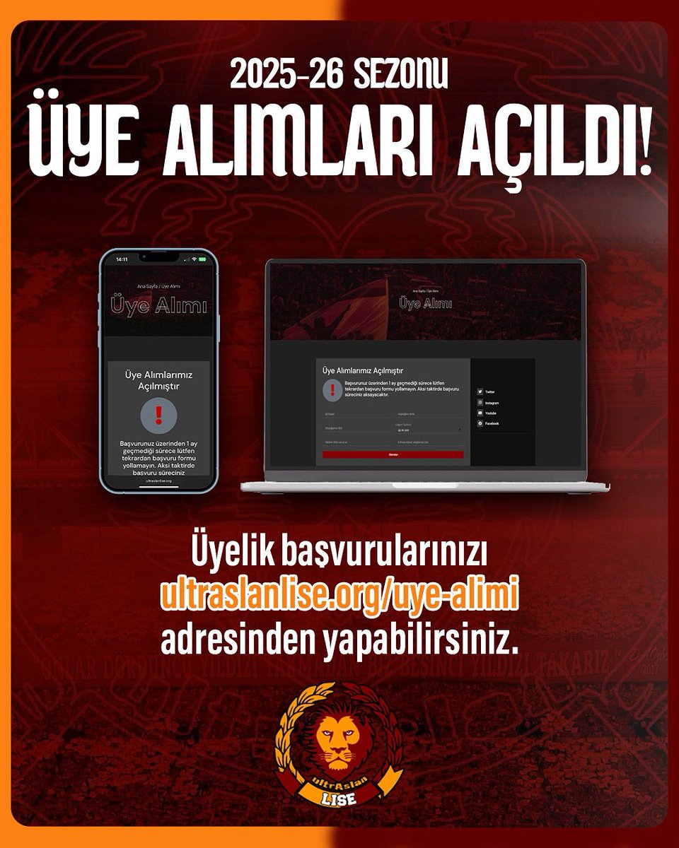 2025-2026 sezonu ön alım başvurularını web sitemizden yapabilirsiniz! 👇

ultraslanlise.org/uye-alimi/

#ultrAslanLİSE