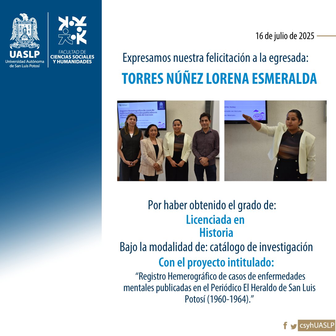 csyhUASLP's tweet image. ¡Muchas felicidades!🎓🎉
#egresada #titulada #UASLP #FCSyH