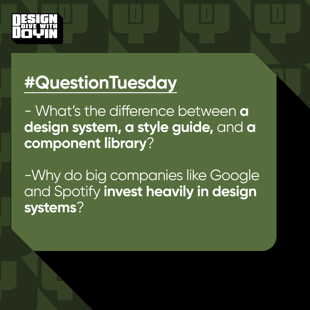 DesignDiveDoyin's tweet photo. ❓#QuestionTuesday

Hello Divers 👋
Its another edition today

As you start building more complex products, consistency becomes everything. That’s where design systems come in, they’re not just about saving time, but creating cohesive, scalable &amp; accessible experiences across https://t.co/wIWtFraVBf