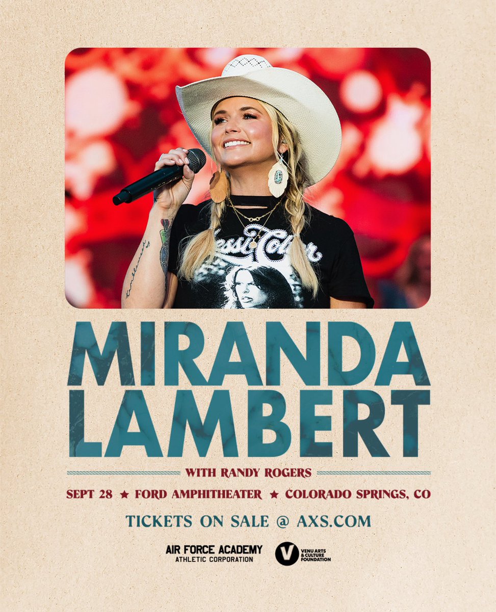 Miranda Lambert (@mirandalambert) on Twitter photo The presale for Miranda’s show at <a href="/FordAmpCOS/">Ford Amphitheater</a> on Sept 28 is happening now!
Join Ran Fans at MirandaLambert.com/fanclub to get a presale code. - Team ML The presale for Miranda’s show at <a href="/FordAmpCOS/">Ford Amphitheater</a> on Sept 28 is happening now!
Join Ran Fans at MirandaLambert.com/fanclub to get a presale code. - Team ML