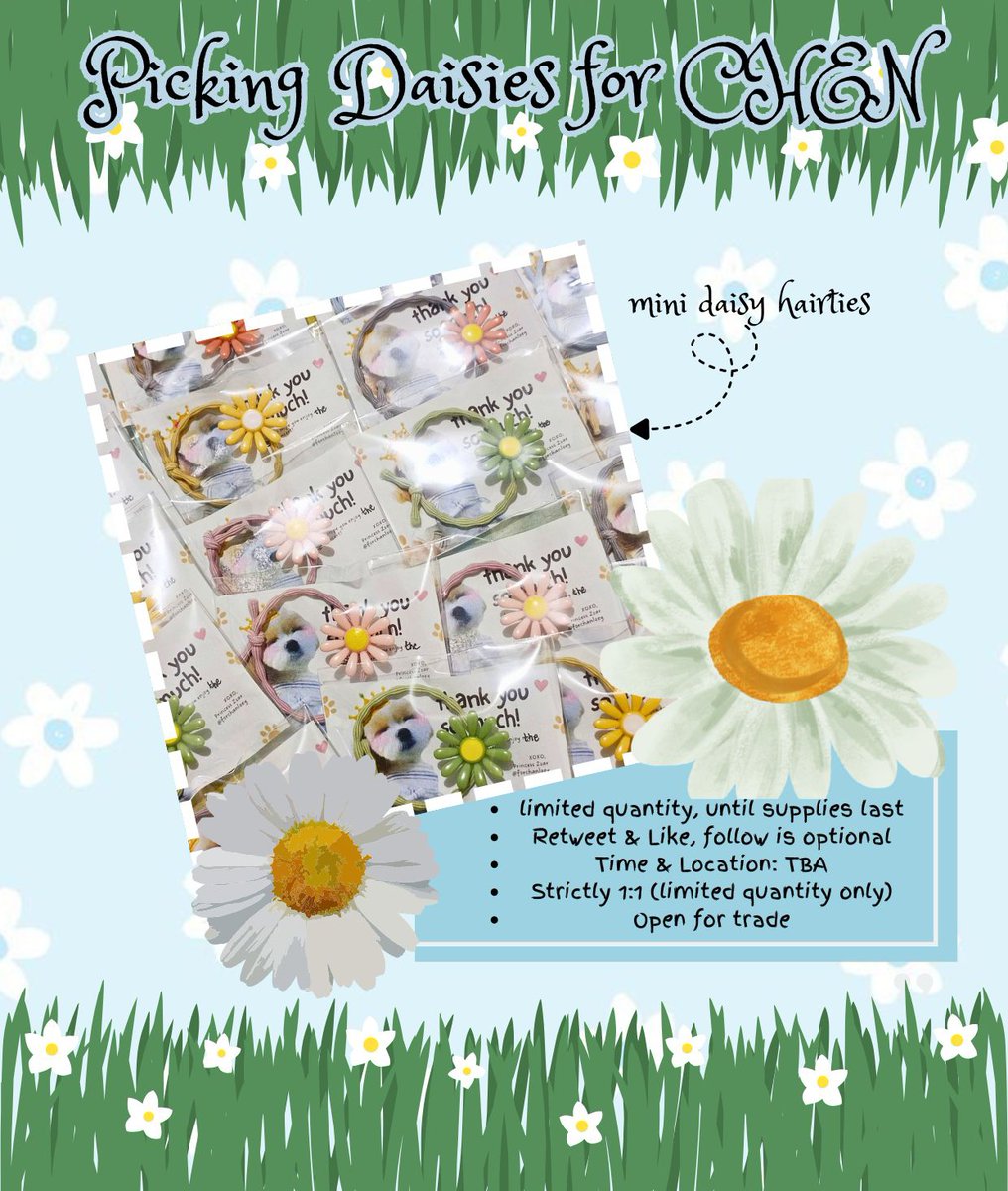 forchanloey's tweet photo. 🌼#KOSTCON2025 #KOSTCONinMANILA 🌼

✨picking daisies for chen✨

annyeong, soondingies &amp; co-EXO-Ls! I'll be giving away mini daisy hairties tomorrow~

🌼limited qty. only
🌼rt &amp; like, follow is optional
🌼time &amp; loc:TBA
🌼check post below https://t.co/yaZ9moOQUU