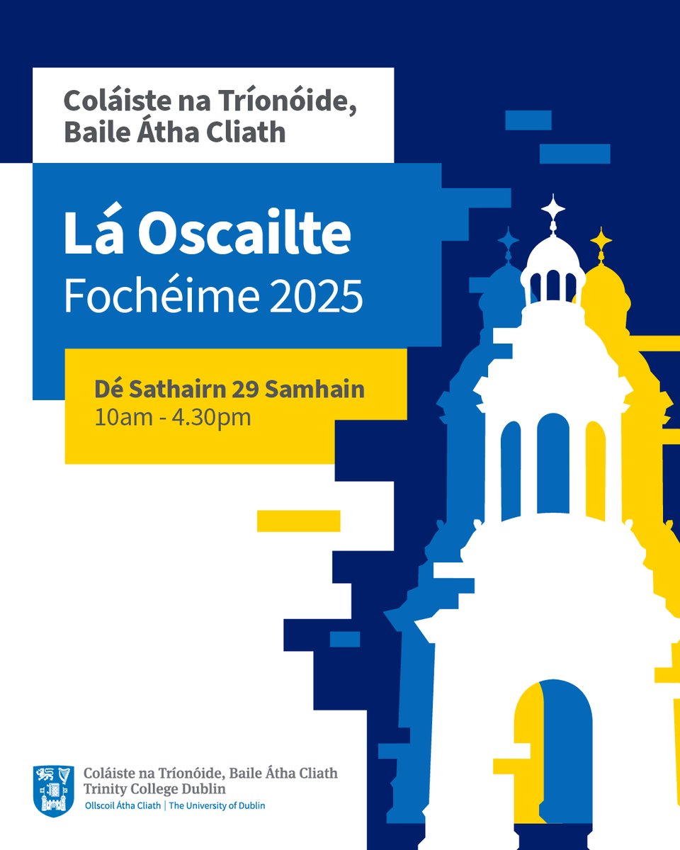 tcddublin's tweet image. Cuir sa dialann é! Ní fada go mbeidh Lá Oscailte 2025 linn!
Save the date! Our Open Day 2025 is coming!
tcd.ie/openday/
#TrinityOpenDay