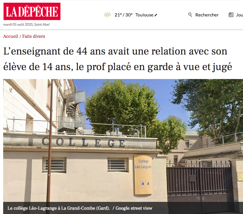 L’enseignant de 44 ans avait une relation avec son élève de 14 ans, le prof placé en garde à vue et jugé...🙄
ladepeche.fr/2024/04/04/len…