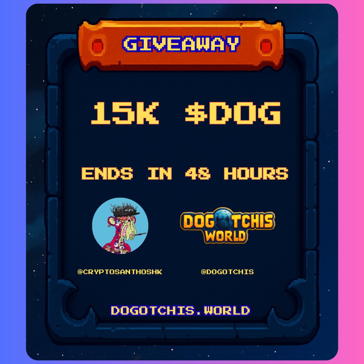 cryptosanthoshK's tweet photo. Giveaway 🏆

15,000 $DOG to a random person who:

- repost this and below post.
- Follow @dogotchis and  tag 3 friends

Winners soon. https://t.co/1NWW1f4J7V