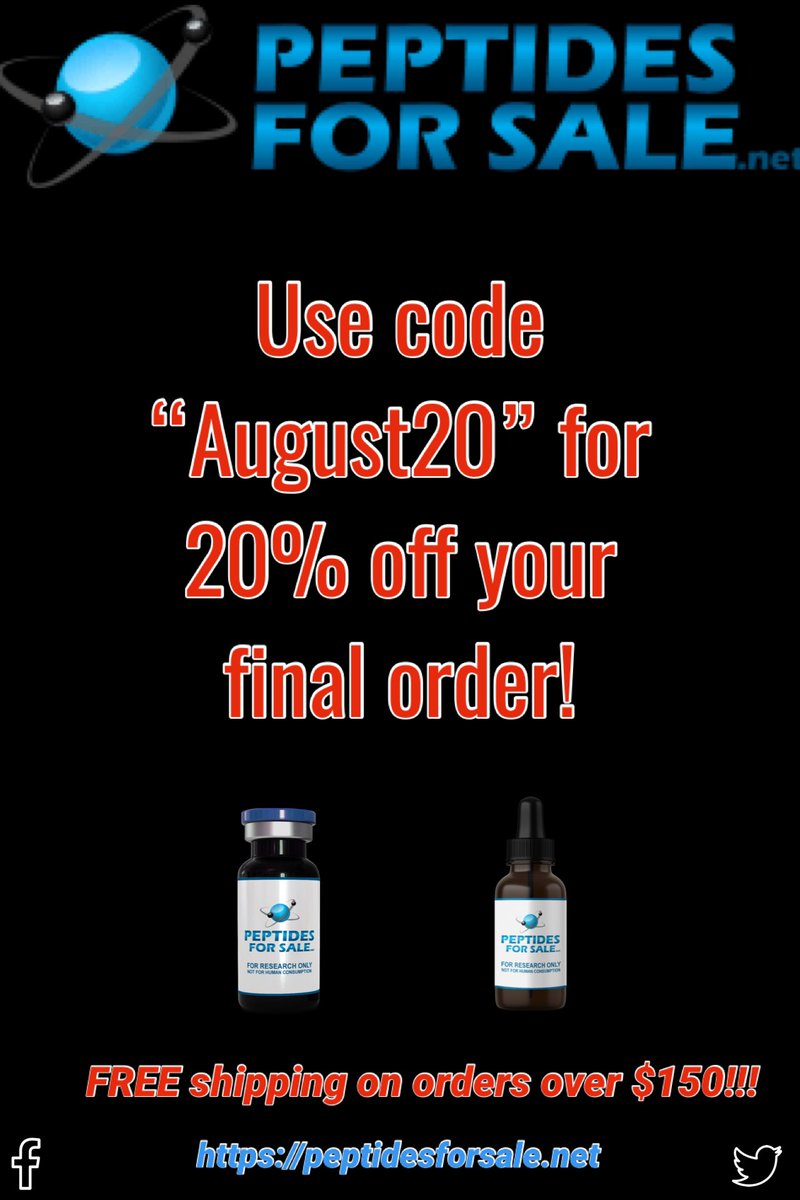 August has arrived! Let’s celebrate with a coupon! 🇺🇸

Take 20% off your final order by using the code “August20” at checkout! Sale ends Sunday night Aug 10th @ 11;59PM EST! ⏳

peptidesforsale.net 🕸️

For all your research needs, Peptides for Sale has everything you need! 👍🏼