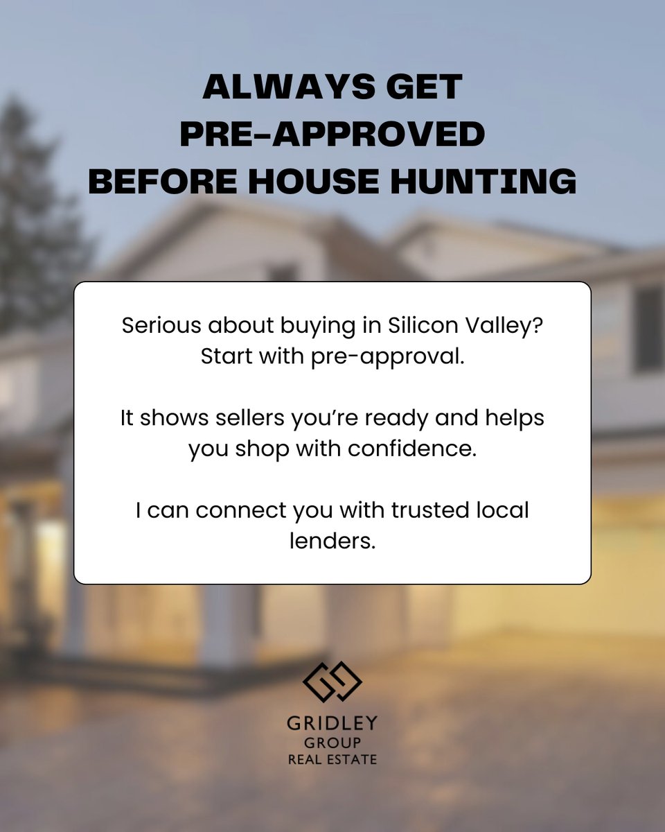 LRGridley's tweet image. Tip: Always Get Pre-Approved Before House Hunting

Let’s connect! I can point you toward trusted local lenders who’ll help you take that first smart step.

#BuyerTips #SiliconValleyRealEstate #GridleyGroup #Real #REALTOR®️ #DRE01349340