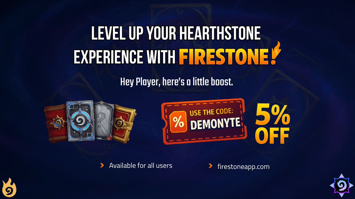 Demonyte (@demonytehs) on Twitter photo Hellooo Demonyte Community
We are expanding our partnership with <a href="/Firestone_HS/">Firestone HS</a>!! 🔥
If you want to buy their premium subscription, you can now use the code "demonyte" to get 5% off and support us at the same time 🎉
It's a great opportunity since their premium is really Hellooo Demonyte Community
We are expanding our partnership with <a href="/Firestone_HS/">Firestone HS</a>!! 🔥
If you want to buy their premium subscription, you can now use the code "demonyte" to get 5% off and support us at the same time 🎉
It's a great opportunity since their premium is really