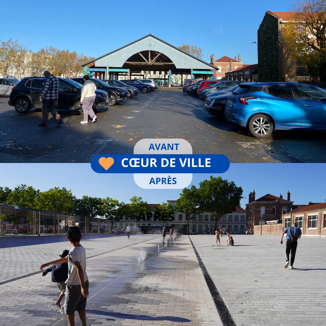 🧡Le Coeur de ville en images (1/2)
✅Redécouvrez un "avant-après" de la place qui a été requalifiée,
📷Vue traversante de la rue Pompidou vers la rue Gambetta : d'un parking à un chemin d'eau.
Plus d'infos sur les travaux à venir : coeurdeville.ville-lamadeleine.fr