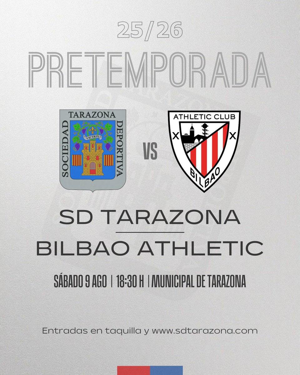 S.D. Tarazona (@sdtarazona) on Twitter photo PRETEMPORADA | Este sรกbado a las 18:30 h nos visita el filial del Athletic Club.
๐๏ธ ๐๐ฏ๐ต๐ณ๐ข๐ฅ๐ข๐ด ๐ข ๐ญ๐ข ๐ท๐ฆ๐ฏ๐ต๐ข ๐ฆ๐ฏ ๐ฏ๐ถ๐ฆ๐ด๐ต๐ณ๐ข ๐ธ๐ฆ๐ฃ.
๐๐ฏ๐ต๐ณ๐ข๐ฅ๐ข ๐ญ๐ช๐ฃ๐ณ๐ฆ ๐ฑ๐ข๐ณ๐ข ๐ข๐ฃ๐ฐ๐ฏ๐ข๐ฅ๐ฐ๐ด. PRETEMPORADA | Este sรกbado a las 18:30 h nos visita el filial del Athletic Club.
๐๏ธ ๐๐ฏ๐ต๐ณ๐ข๐ฅ๐ข๐ด ๐ข ๐ญ๐ข ๐ท๐ฆ๐ฏ๐ต๐ข ๐ฆ๐ฏ ๐ฏ๐ถ๐ฆ๐ด๐ต๐ณ๐ข ๐ธ๐ฆ๐ฃ.
๐๐ฏ๐ต๐ณ๐ข๐ฅ๐ข ๐ญ๐ช๐ฃ๐ณ๐ฆ ๐ฑ๐ข๐ณ๐ข ๐ข๐ฃ๐ฐ๐ฏ๐ข๐ฅ๐ฐ๐ด.