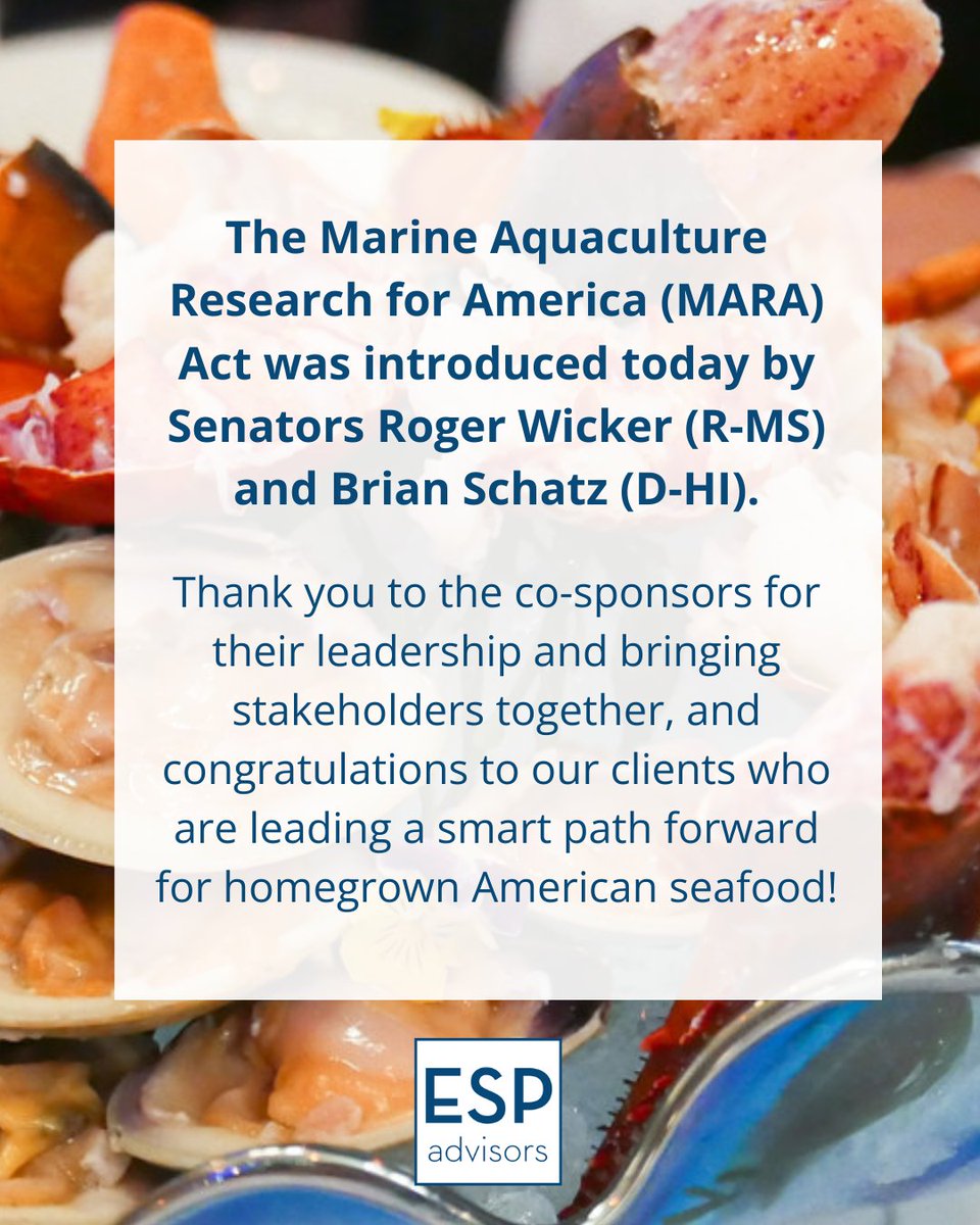 ESP Advisors (@esp_advisors) on Twitter photo 🚨New bipartisan bill! The MARA Act from <a href="/SenatorWicker/">Senator Roger Wicker</a> & <a href="/brianschatz/">Brian Schatz</a> boosts sustainable U.S. aquaculture with NOAA workforce grants, waterfront investments & independent studies– a big step for homegrown seafood! 🐟 #Aquaculture #BlueEconomy 🚨New bipartisan bill! The MARA Act from <a href="/SenatorWicker/">Senator Roger Wicker</a> & <a href="/brianschatz/">Brian Schatz</a> boosts sustainable U.S. aquaculture with NOAA workforce grants, waterfront investments & independent studies– a big step for homegrown seafood! 🐟 #Aquaculture #BlueEconomy