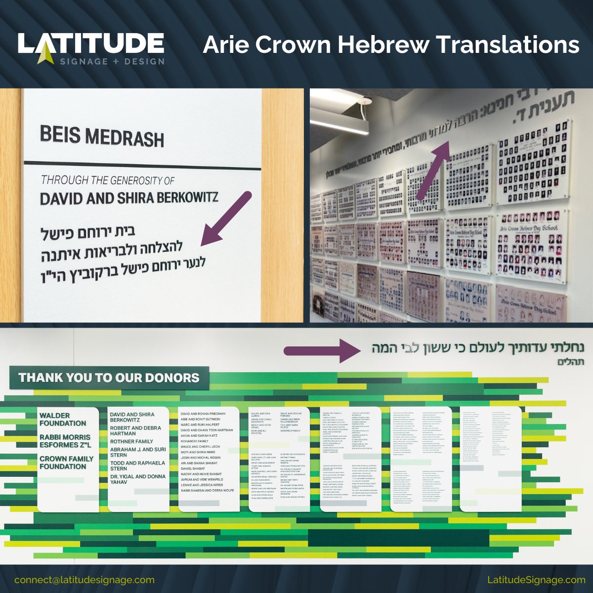 LatitudeSignage's tweet image. Did you notice the Hebrew text on Arie Crown Hebrew Day School&apos;s signs? The Hebrew language plays a vital role in preserving Jewish tradition. Arie Crown guided our team through a deep-dive on Hebrew: latitudesignage.com/case-studies/a…
#signage #signdesign #architecturalsignage #signs