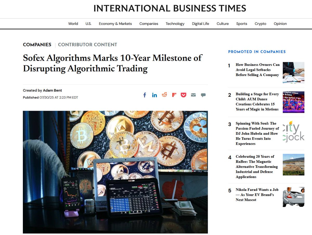 SofexAlgorithms's tweet image. We are celebrating our 10-year anniversary in the crypto and subsequently algo trading sector, and outlining the whole history of Sofex Algorithms (and a quick peek into our future plans)!
Read all about our AI software and development process!
ibtimes.com/sofex-algorith…