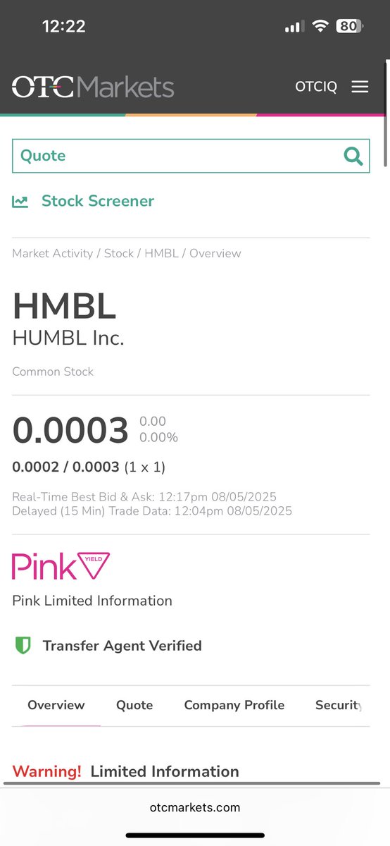 I have no interest in bashing or pumping stocks, but I would love an update on the plan to get $HMBL back to Pink Current. I have traded $HMBL for over a year now and I will be much more confident in buying 3s if reporting is brought up to date. #HMBL #OTC