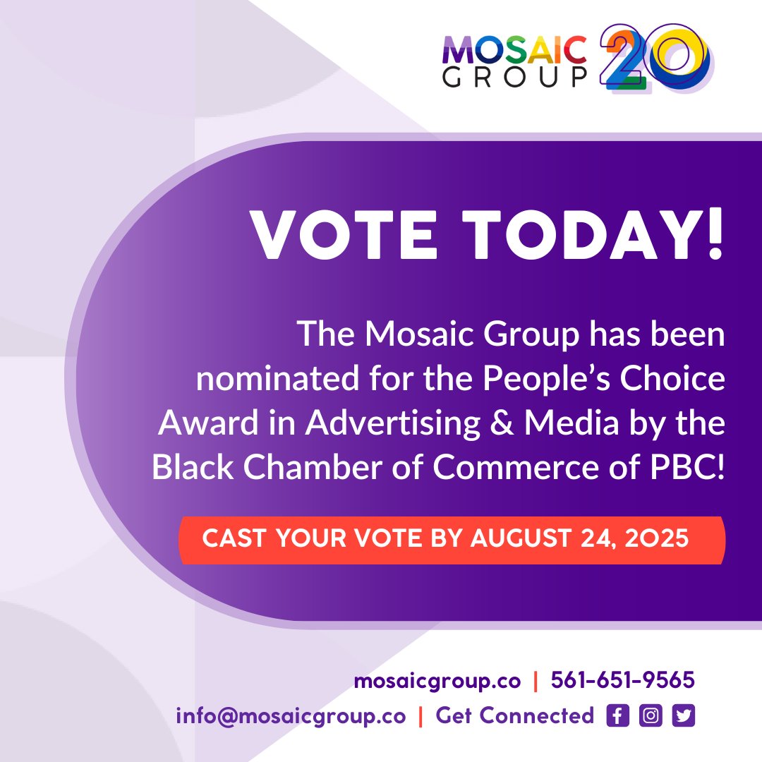 We’re proud to announce that we have as been nominated for the People’s Choice Award in the Advertising &amp; Media category by the Black Chamber of Commerce of Palm Beach County.

Cast your vote here: secure.electionbuddy.com/ballot/VGYD-TV…