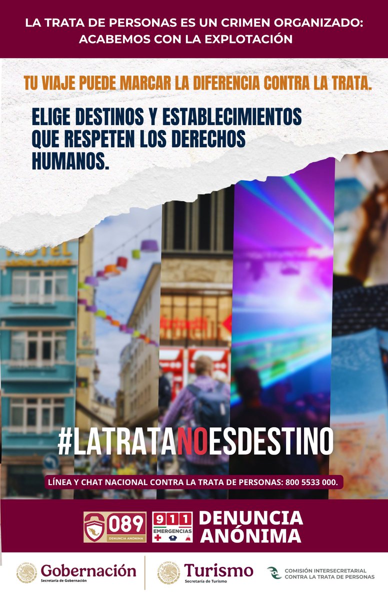 🔵 La trata de personas es crimen organizado, acabemos con la explotación.
🚨 Tu denuncia es importante y puede salvar vidas.
☎ Si detectas un caso, llama a la línea nacional contra la trata de personas.

#MéxicoContraLaTrata #TrataDePersonas #latratanoesdestino