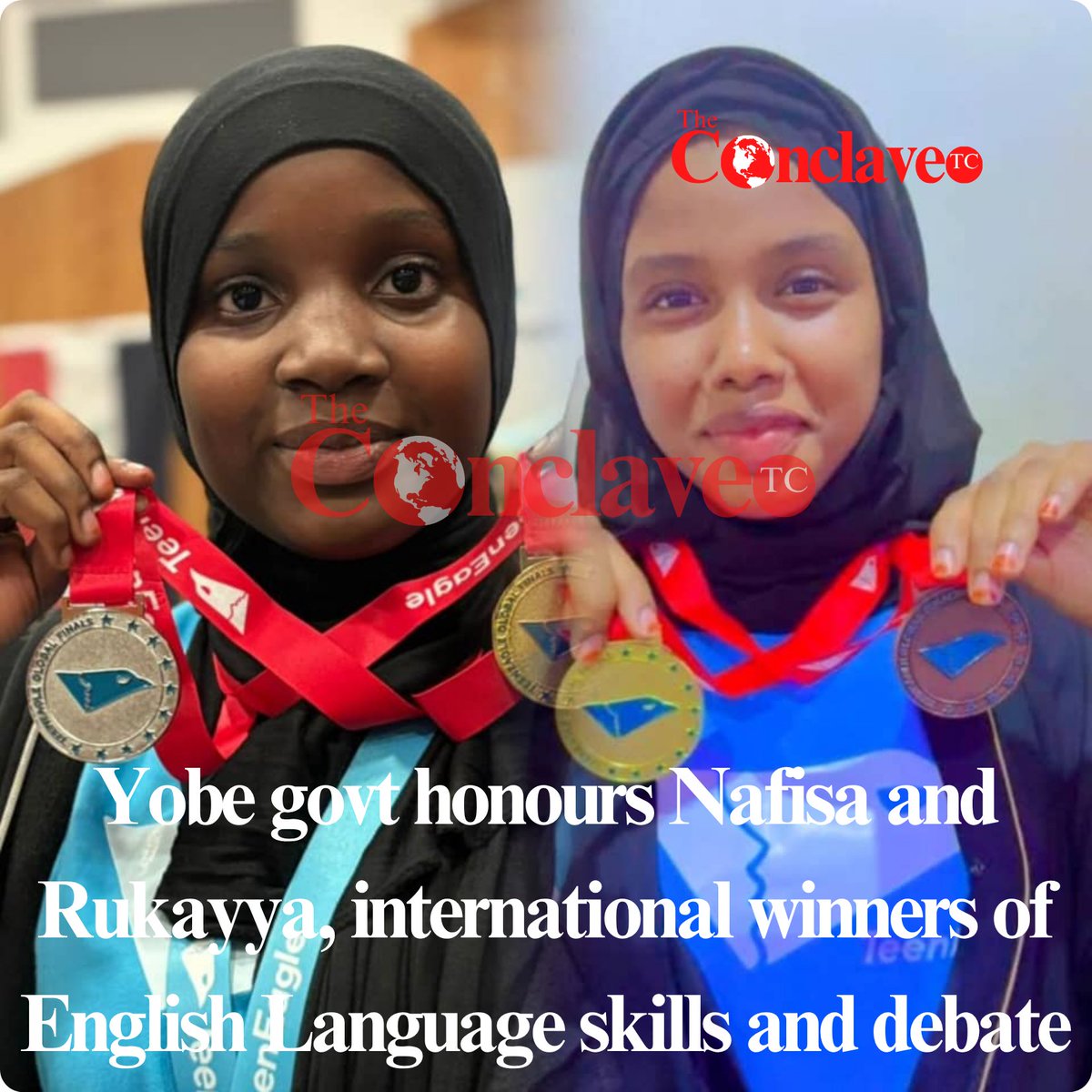 theconclaveng's tweet photo. Yobe govt honours Nafisa and Rukayya, international winners of English Language skills and debate

[Press Release] Yobe state Governor Hon. (Dr) Mai Mala...
https://t.co/cZPu51TiUc
#TheConclaveng #education #nigeriastusentsabroad #internationaleducation #nafisaandrukayya https://t.co/UNZ7Onfgff