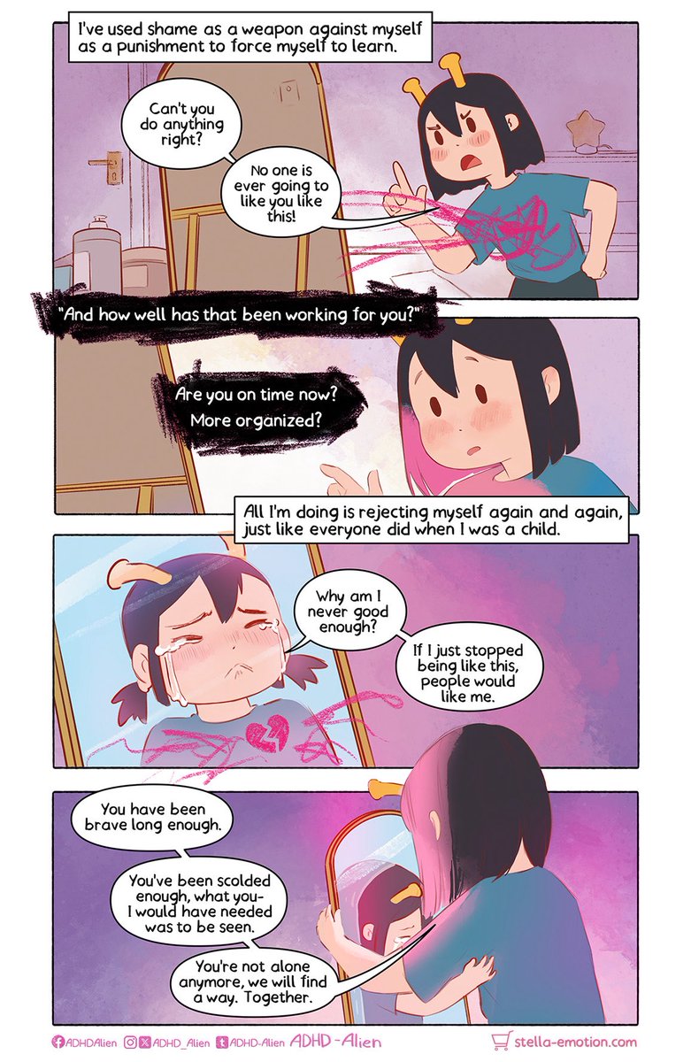 ADHD_Alien's tweet image. Shame is one of the hardest things about ADHD for me. I'm back and the book is finished but instead of feeling proud, I feel ashamed for not having managed to stay active online, manage my household better or even shower regularly.