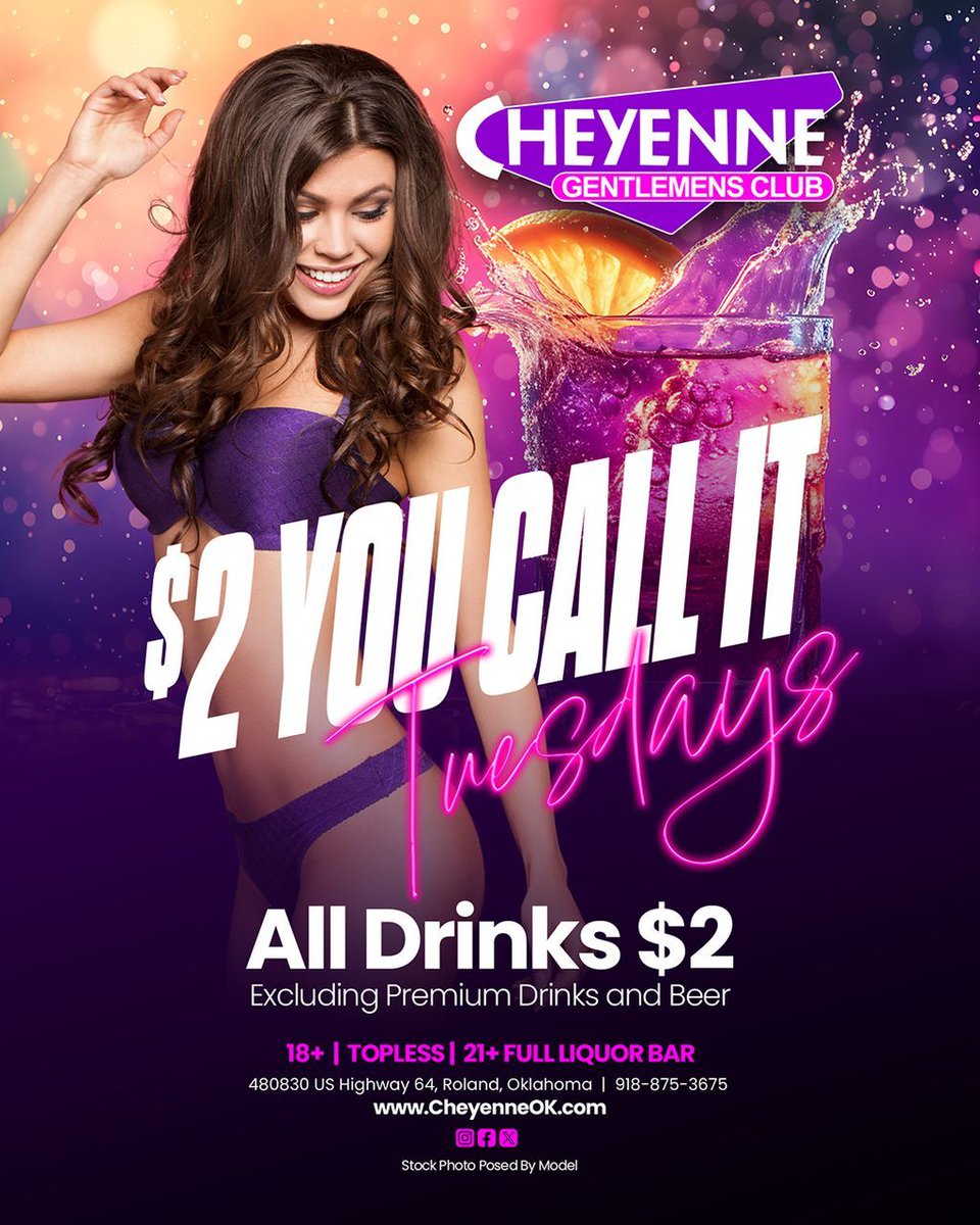 🎉✨ It's $2 You Call It Tuesday at Cheyenne Gentlemen's Club! Enjoy your favorite drinks for just $2 (excluding premium drinks &amp; beer). Gather your friends and kick back with a night full of fun! 🍹🥳 

Cheers to an unforgettable evening! 🍸 

#DrinkSpecials #CheyenneClub