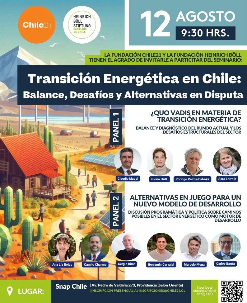 No se pierdan este importante seminario sobre cómo seguimos implementando la #TransicionEnergetica el martes 12 de agosto. Chile 21 y <a href="/ChileHbs/">HBSChile</a>