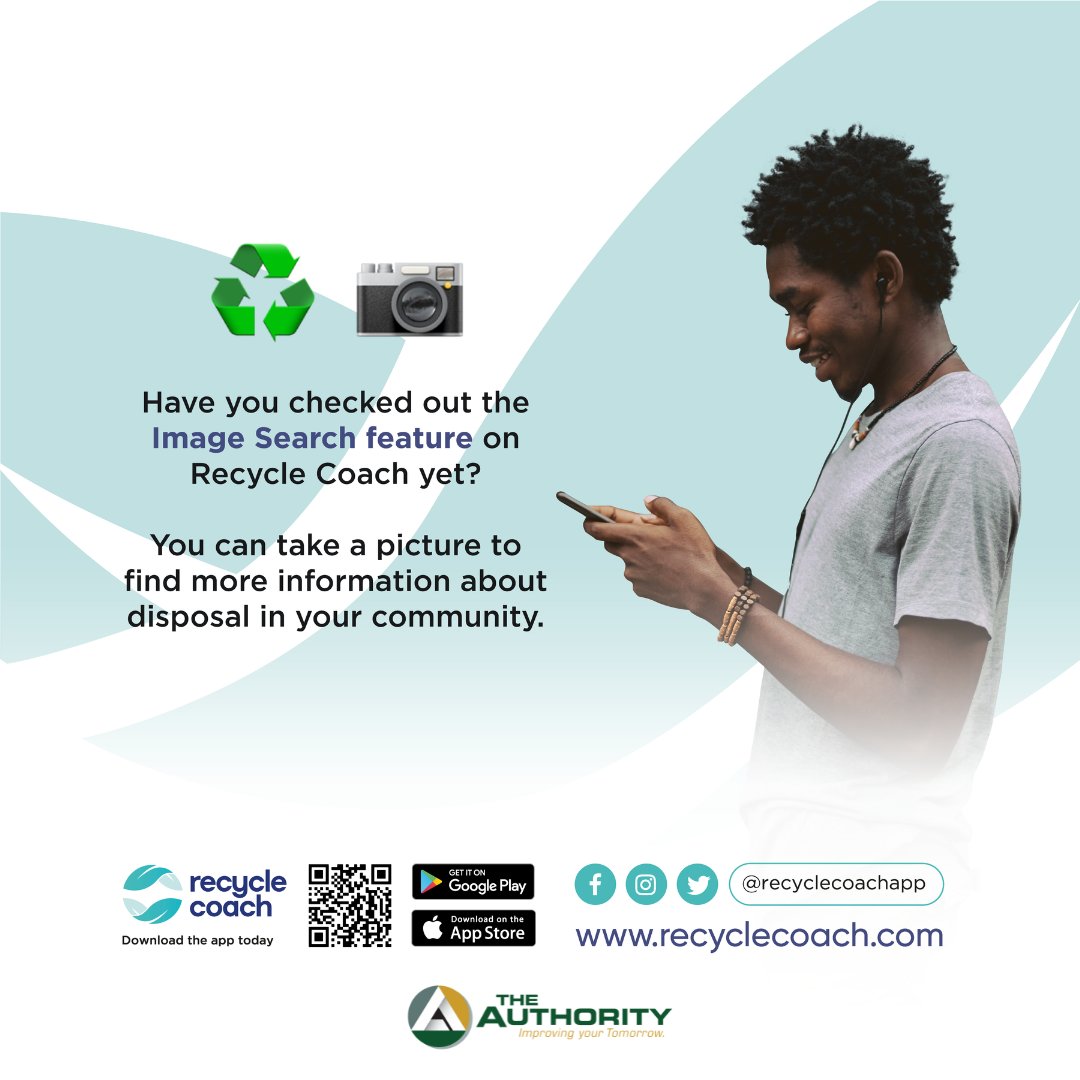Have you checked out the "Image Search Feature" on Recycle Coach yet? You can take a picture to find information about disposal for your community! Scan the QR code or visit recyclecoach.com for more information. ♻️