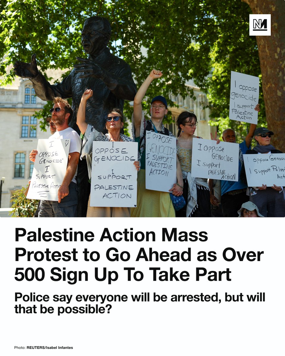 At least 500 people are expected to challenge the Palestine Action ban in London on Saturday by holding placards that say “I oppose genocide. I support Palestine Action”.

Organisers Defend Our Juries announced today that they had hit their target of 500 sign ups, which they