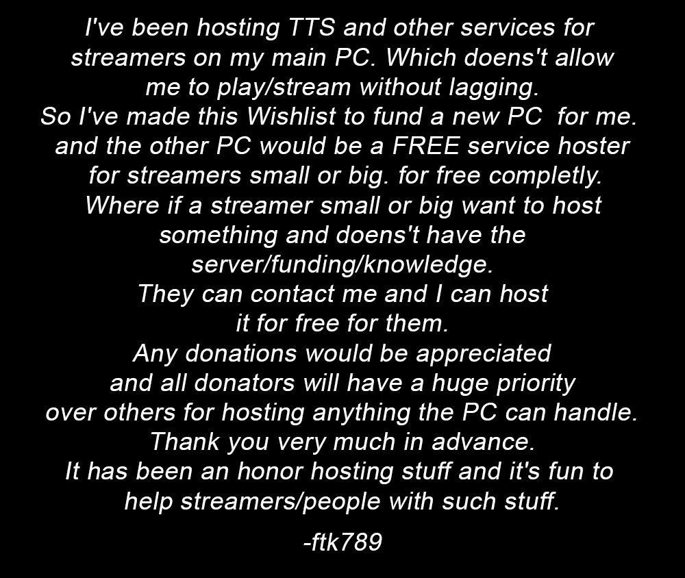 ftk789YT's tweet image. Would be much appreciated if any generous people out there to help me with this situation out of your own kindness and will. Read image for more context. throne.com/ftk789/item/c6…